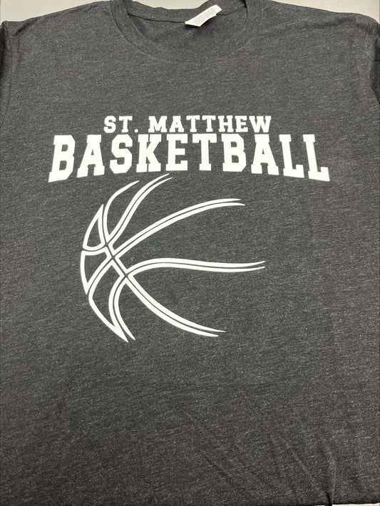 St. Matthew Basketball Soft Heather Bella Canvas Short Sleeve T-Shirt.